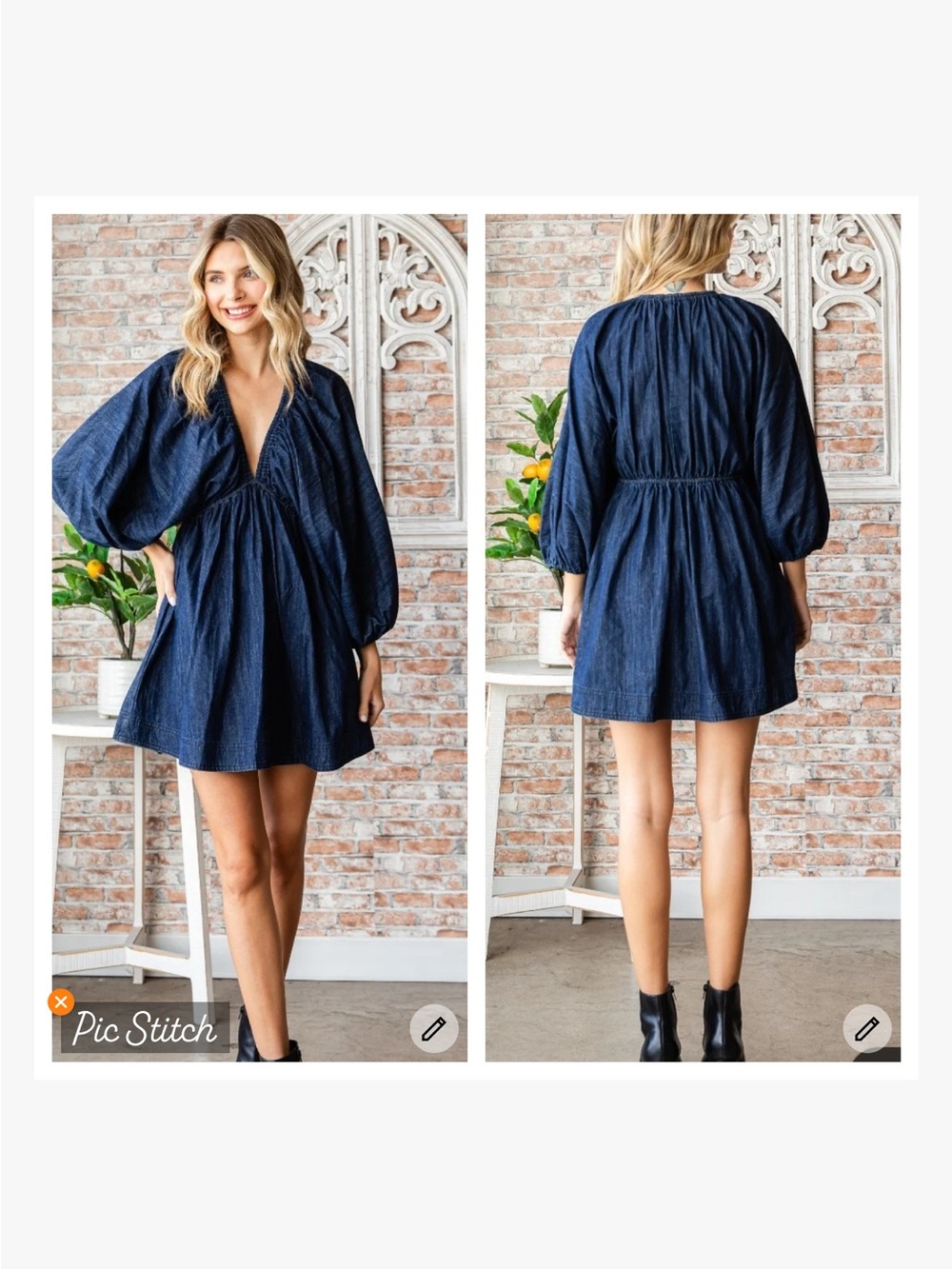 Free People Portia Denim Puff Sleeve Mini Dress